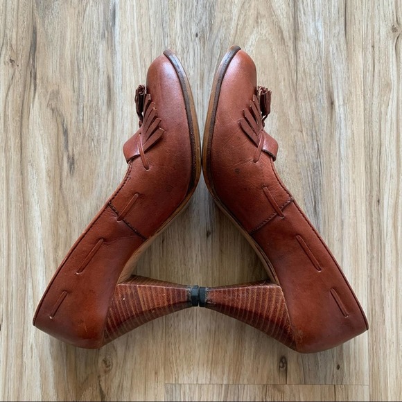 VINTAGE 1970s Tassel Fringe Brogue Stacked Heels Women's Size 8 - Picture 4 of 10